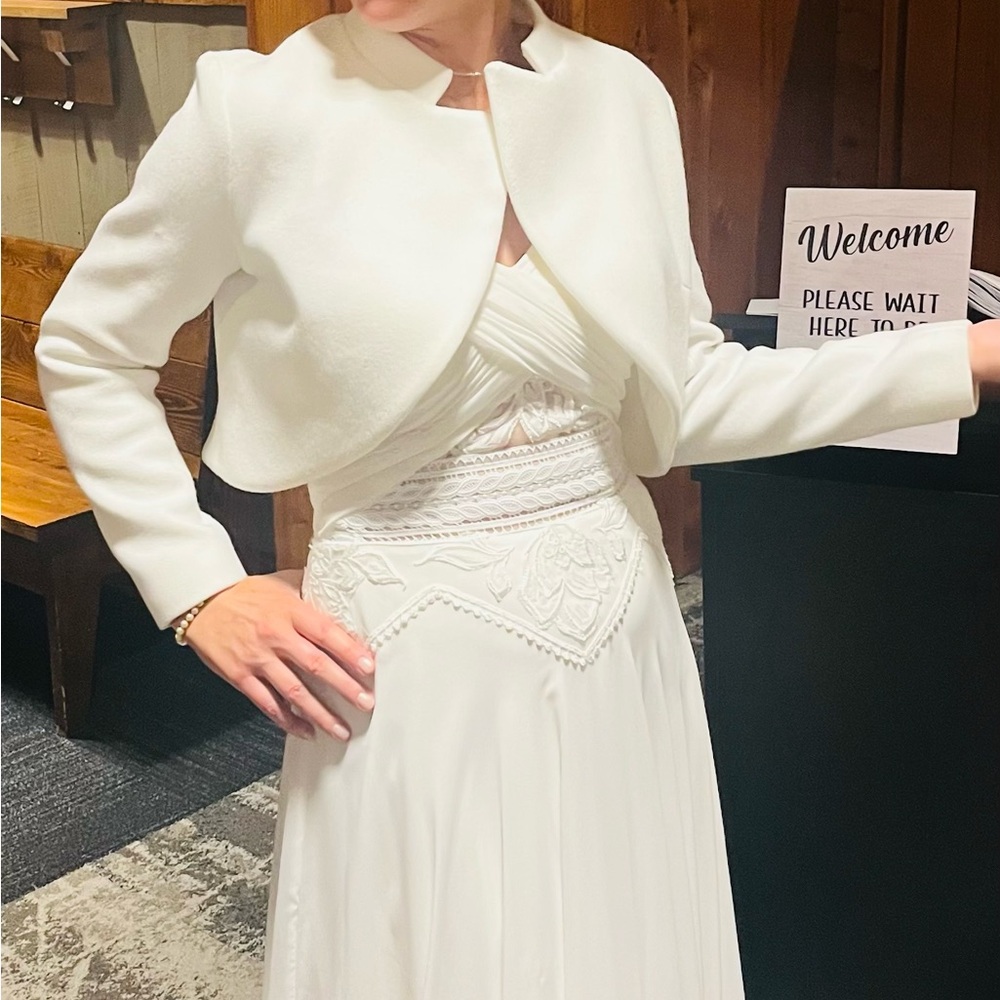 Cropped Ivory Felt Jacket for Wedding - formal fall/winter.